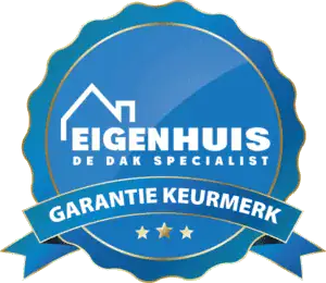 Blauw garantie keurmerk logo Eigenhuis dak specialist met drie sterren